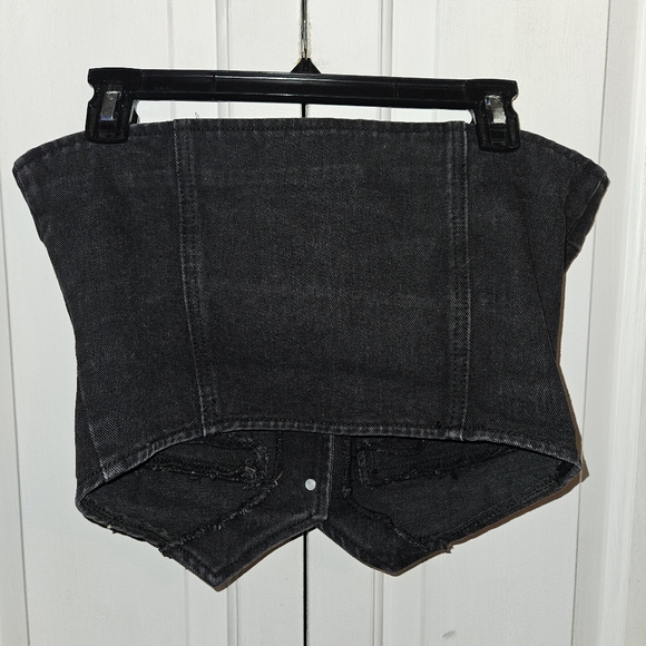 PrettyLittleThing Washed Black Cropped Denim Corset Top women's size 12 tall - Picture 2 of 4